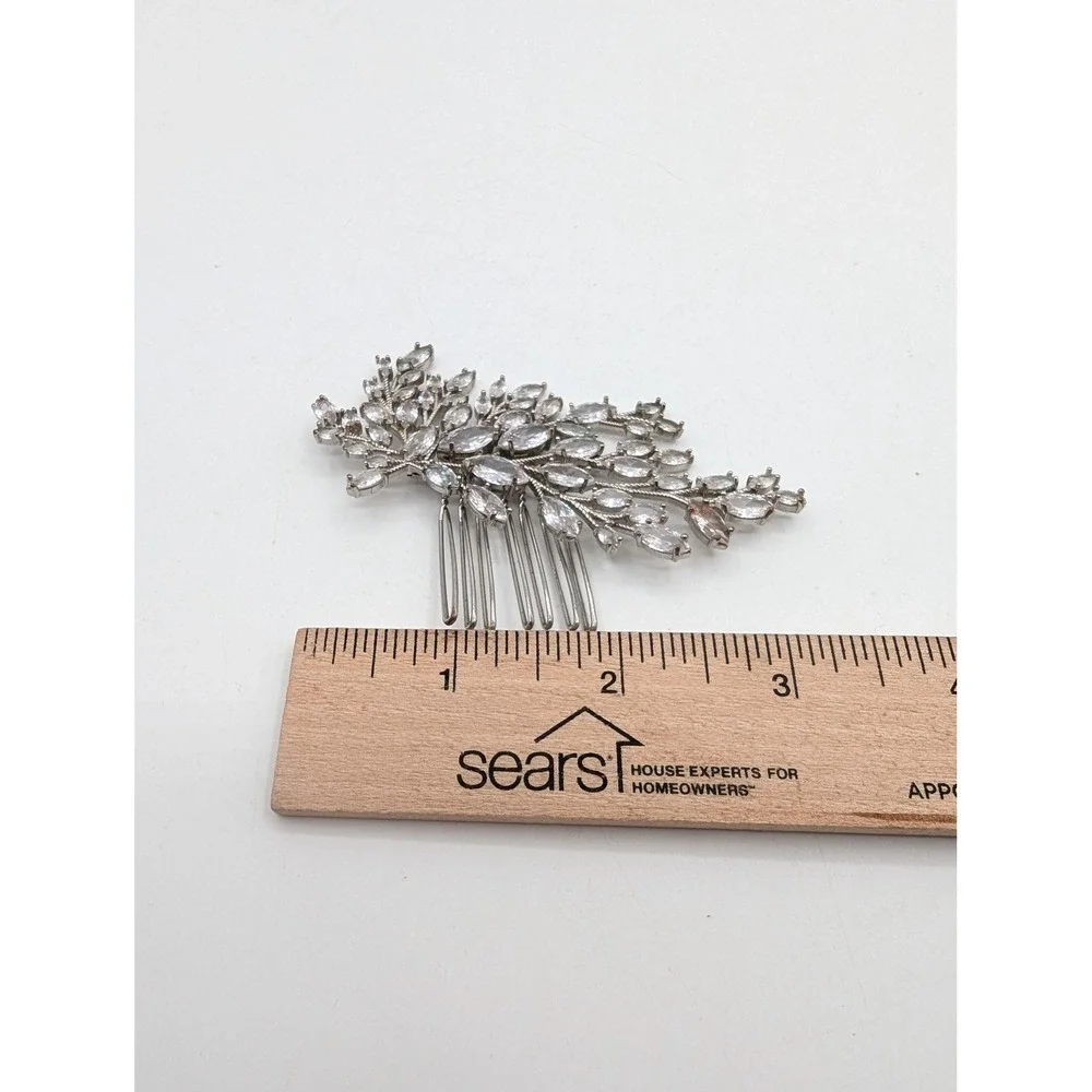 Silver Tone Marquise Rhinestone Leaf Branch Bridal Hair Comb Wedding Headpiece